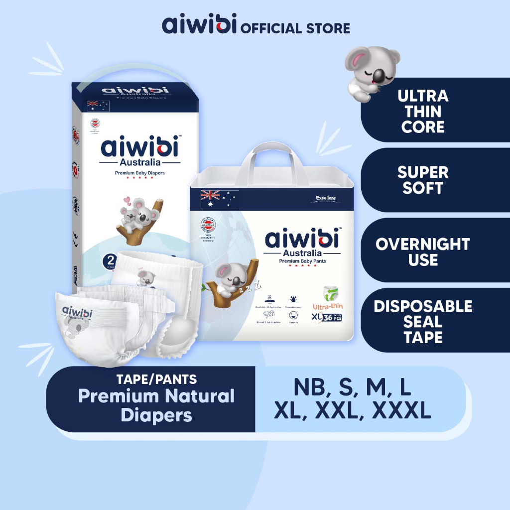 Aiwibi Premium Natural Tape / Pant Diaper NB/S/M/L/XL/XXL/XXXL - (1's ...