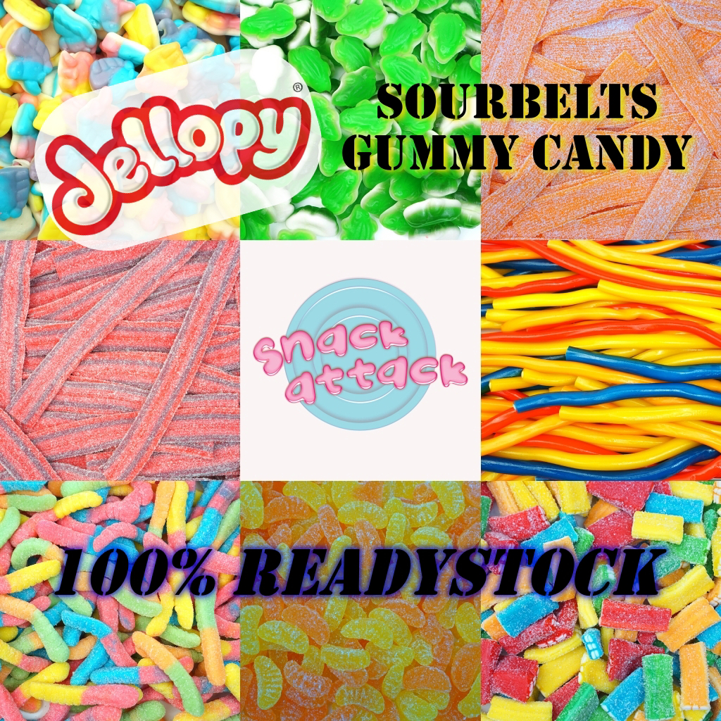 100 READYSTOCK JELLOPY SOUR BELT GUMMY CANDY SOUR CANDY JELLY MASAM