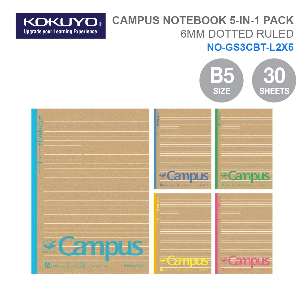 KOKUYO CAMPUS Notebook 5-in 1 Pack B5 | 6mm Dotted Ruled | 30 Sheets NO ...