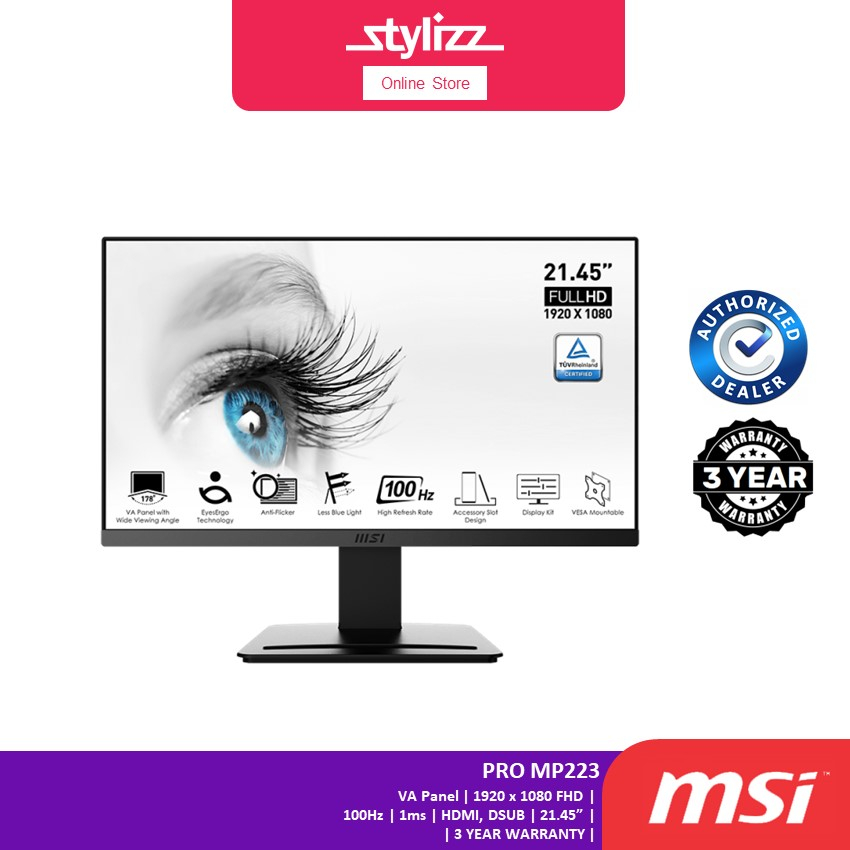 MSI PRO MP223 MONITOR - 1920X1080 FULL HD/1MS / 100HZ / HDMI / DSUB ...