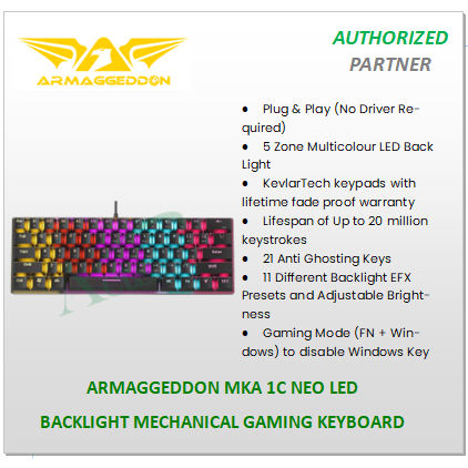 ARMAGGEDDON MKA 1C NEO LED BACKLIGHT MECHANICAL GAMING KEYBOARD | 61 ...