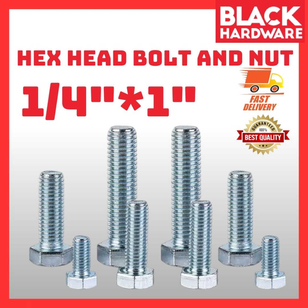 Black Hardware 1/4*1" Bolt And Nut Set Bolt Nut Set Screw Hexagon Screw