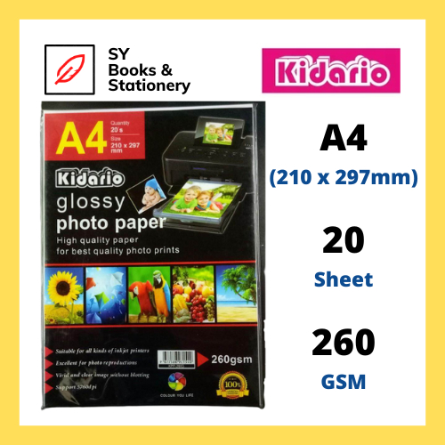 Kidario A4 Water Resistant Glossy Photo Paper 20 Sheets 260gsm / Kertas ...