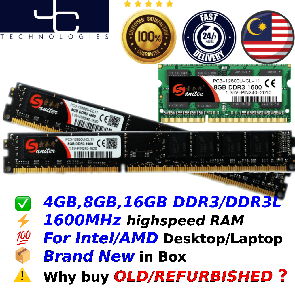 [NEW] SANITER Desktop Laptop Value RAM 4GB, 8GB DDR3 1600MHz Memory ...