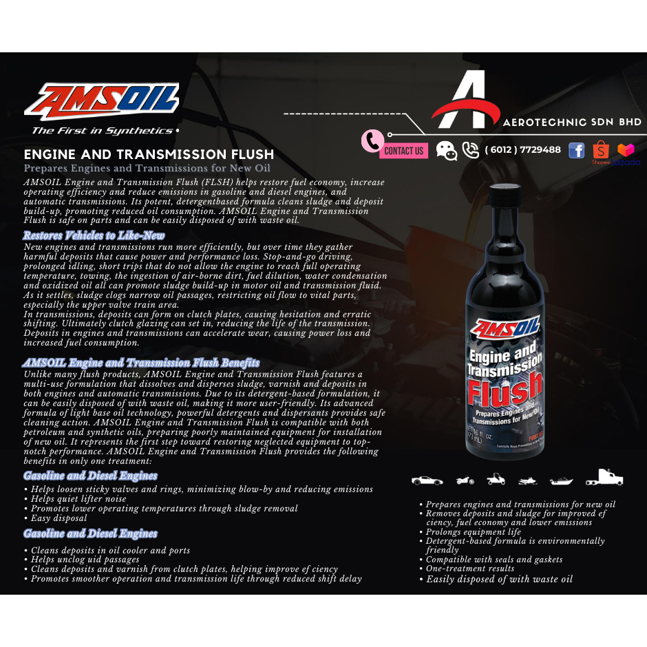 [Ready Stock] Amsoil USA Engine and Transmission Flush 16oz (473ml