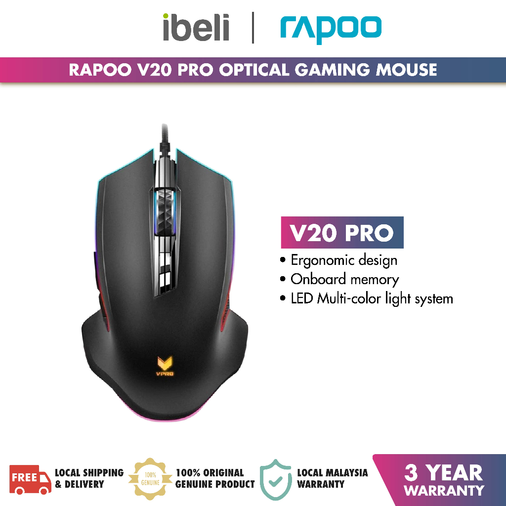 Rapoo V20 Pro Optical Gaming Mouse 3 Years Warranty Shopee Malaysia