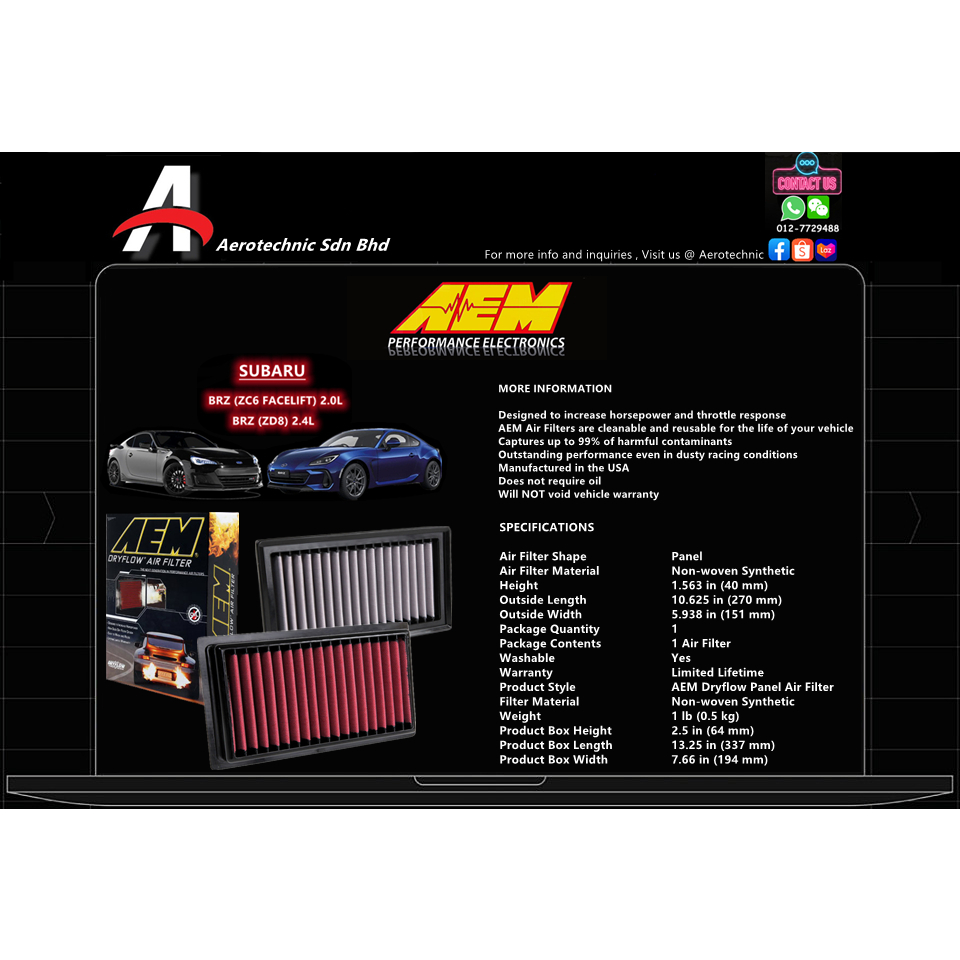 [Ready Stock, 100 Original] AEM Intakes USA Toyota FT86/GT86 (ZN6/ZN8