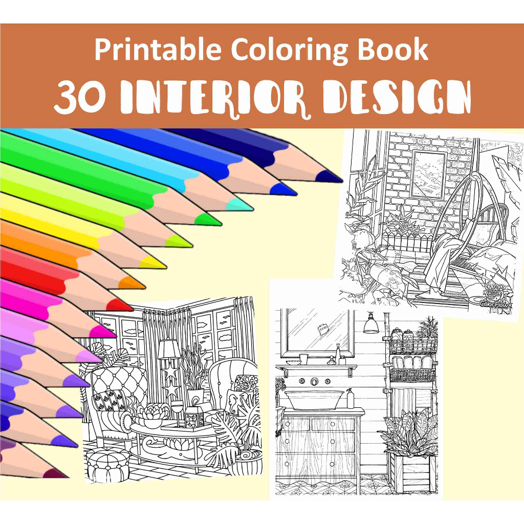 [Softcopy PDF] 30 Interior Design Printable Coloring Book For Kids