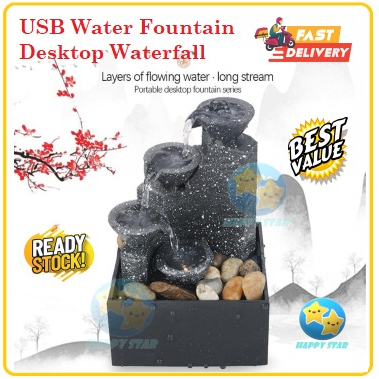 USB Desktop Flowing Water Fountain Waterfall Office Ornament Tabletop ...