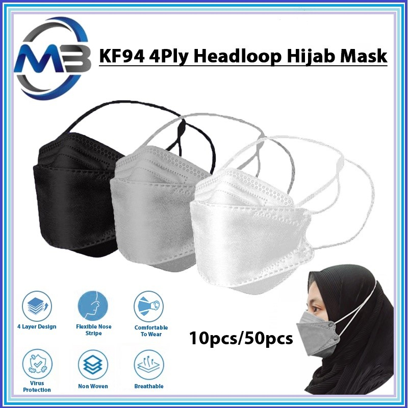 KF94 4Ply Adult Headloop Hijab Mask 3D Fish Mouth Face Mask Disposable ...