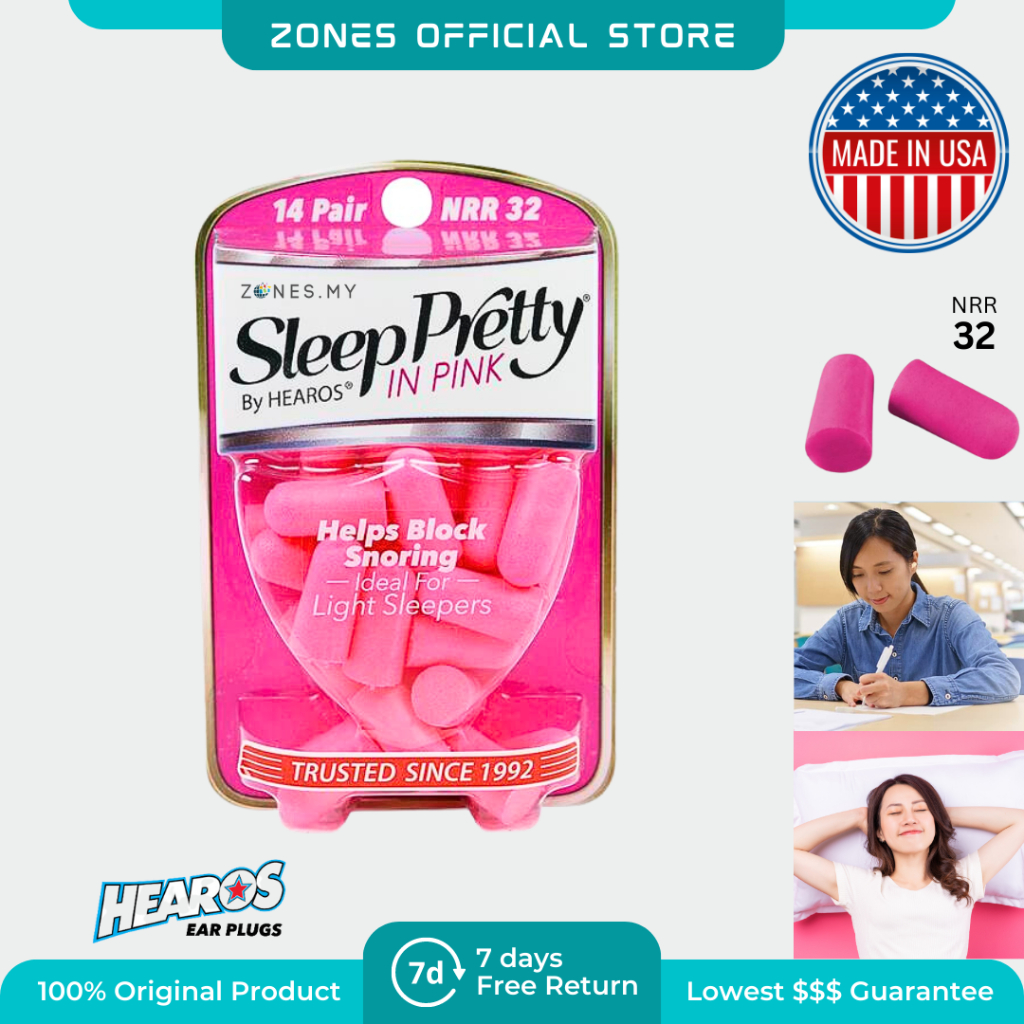 🇺🇸 USA Hearos Sleep Pretty In Pink Women's Ear Plugs, 14 Pairs, NRR 32 Noise Earplugs Macks 3M