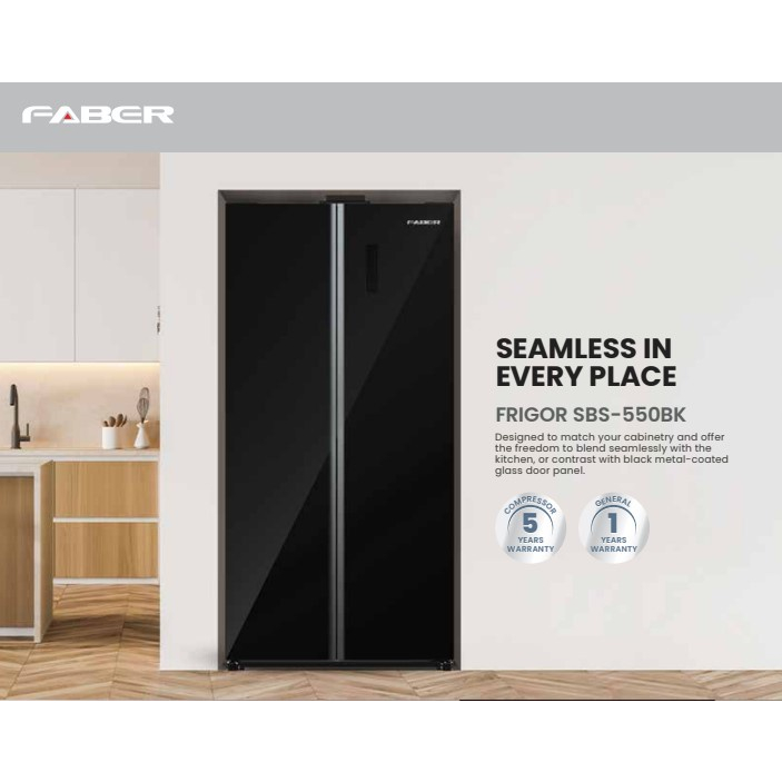 ( DELIVER KL AND SELANGOR ) FABER 550L INVERTER SIDE BY SIDE GLASS DOOR