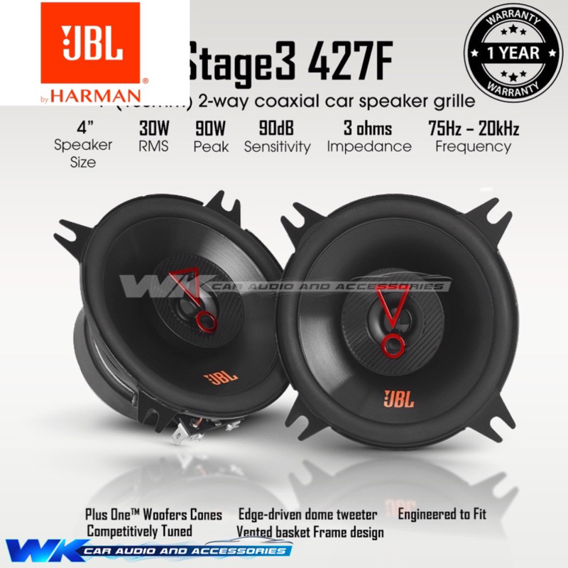 Casse Auto JBL Stage3 427F - Altoparlanti 10 Cm 2 Vie, 150W, Per Impianto Stereo Auto