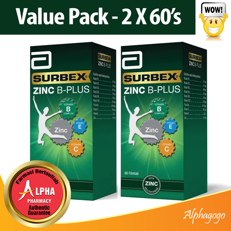 Surbex Zinc B-PLUS (30 Tablets / 60 Tablets / 2 X 60 Tablets) | Shopee ...