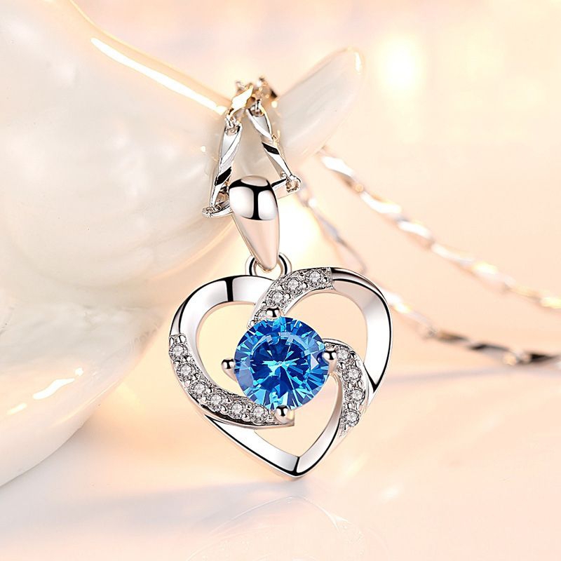 S925 Silver Crystal Necklace Short Necklaces Heart Love Design Diamond Crystal Rantai Perempuan Best Birthday Gift Women