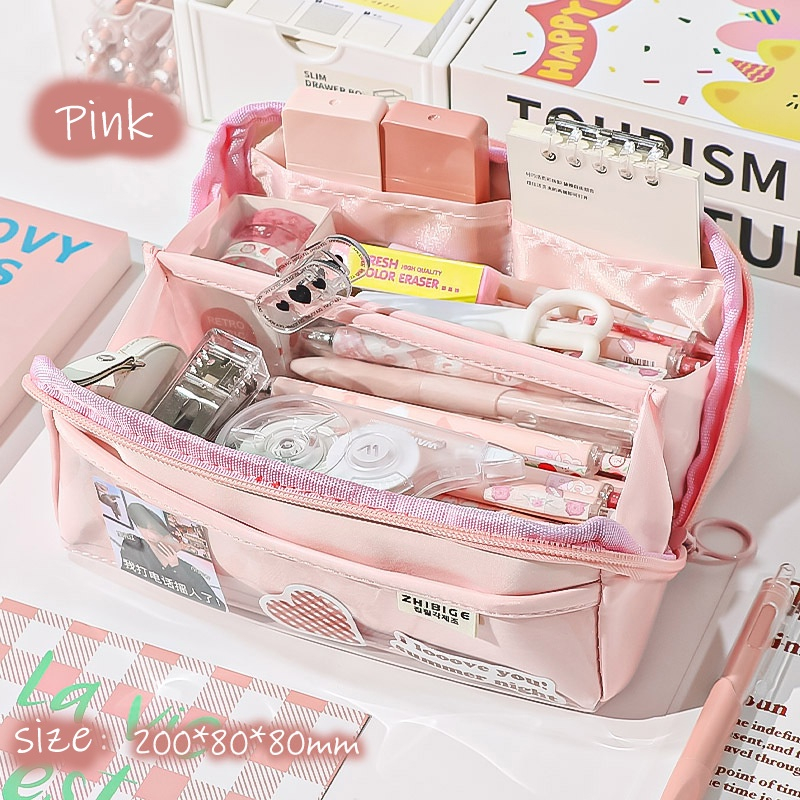 Aesthetic Pencil Case Big Capacity Prism Cute Pencil Box Murah Kotak