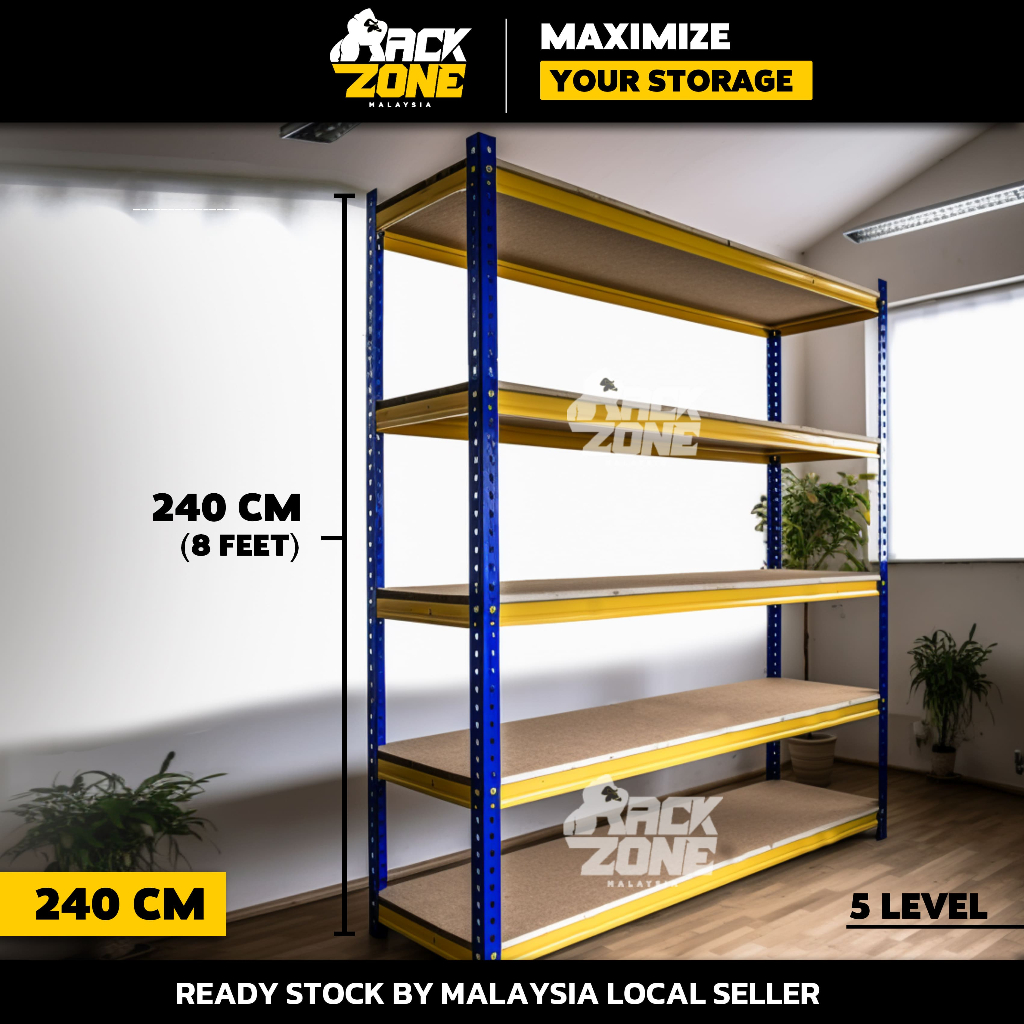 RACKZONE Yellow Blue 5 Level Rak Besi Bertingkat Boltless Rack Shelf ...