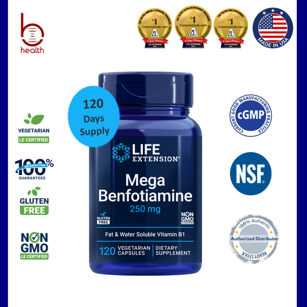 [Life Extension] Mega Benfotiamine, Vitamin B1, 250 Mg, EXP: 05/26, 120 ...