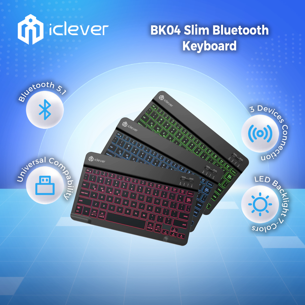 iClever BK04 Universal Slim Portable Wireless Bluetooth 5.1 7-Colors ...