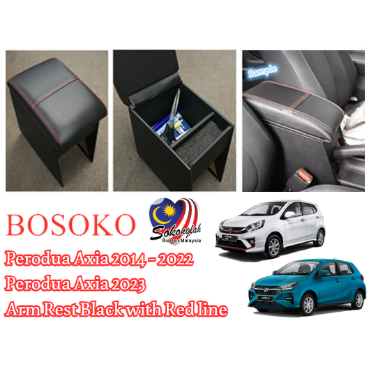 Bosoko Arm Rest Black with Red Line Perodua Axia 2014 2023