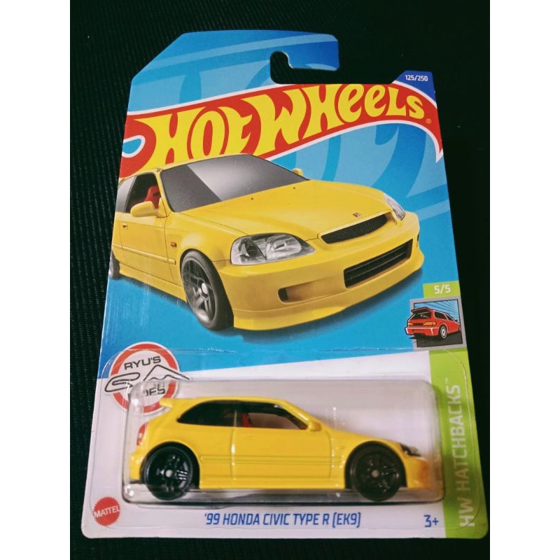 Hot Wheels 1/64 Honda Civic Type R (EK9) 1999 – Modèle Jaune, Série Mainline 2022 – Neuf, Sans Emballage