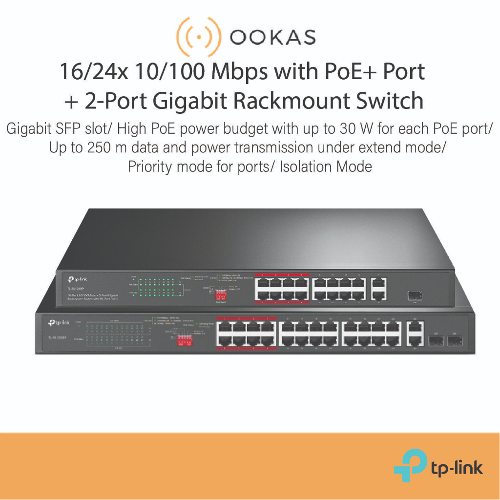 TP-Link 16/24 Port FE + 2 Port GE Rackmount Switch with 16/24 Port PoE+ ...
