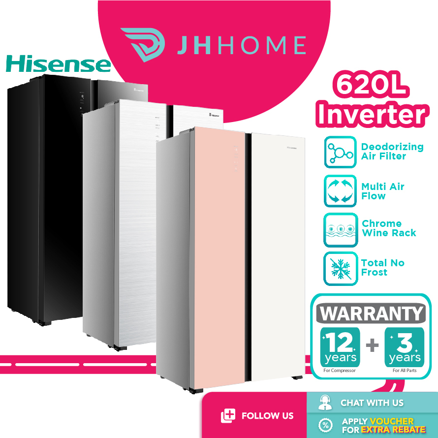 Hisense 620L Side by Side Inverter Refrigerator RS688N4AWPU (W.Pink