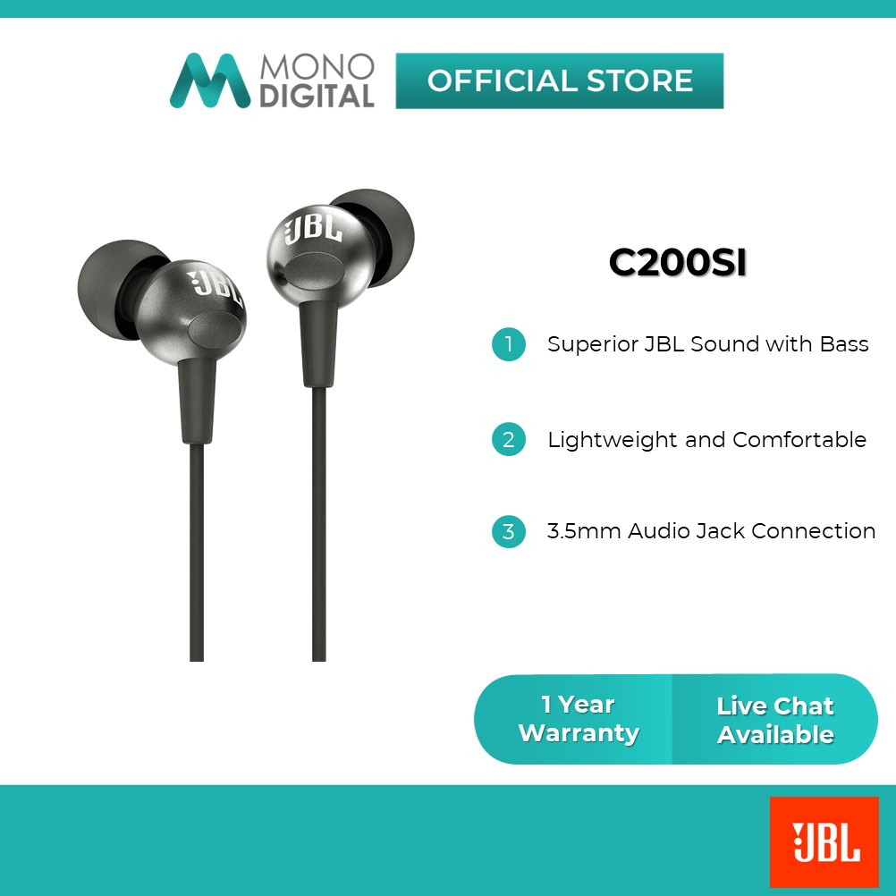 JBL C200SI Lightweight In Ear Earphone 3.5mm Audio Jack Connection 9mm Driver Headphone