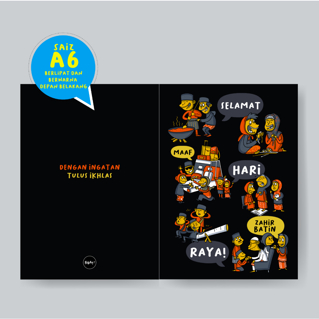 A6 Berlipat Dan Berwarna Kad Raya Komik Birat Selamat Hari Raya