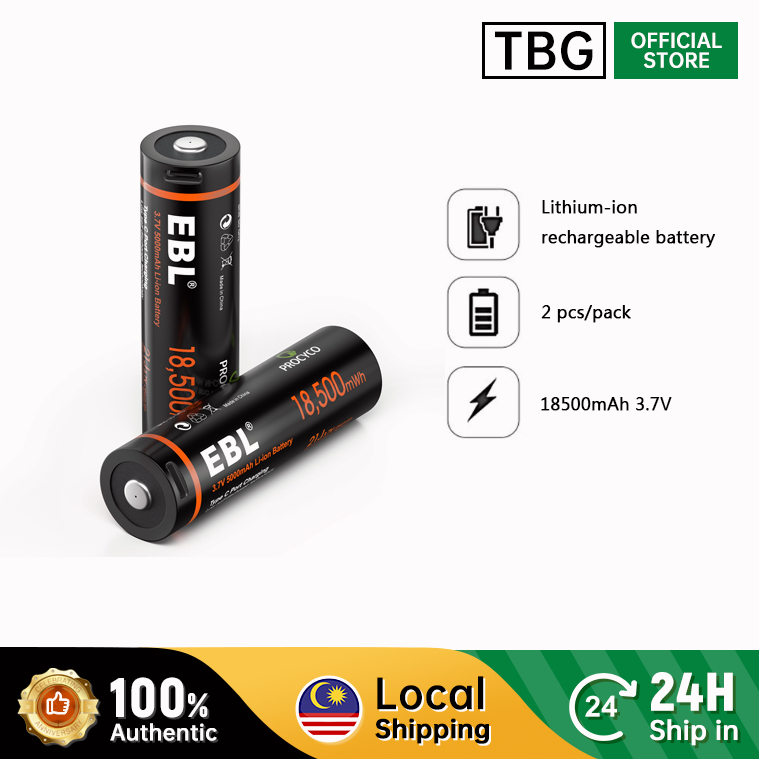 New Arrival Offer > EBL 3.7V 18500mAh 21700 21J USB Rechargeable Liion