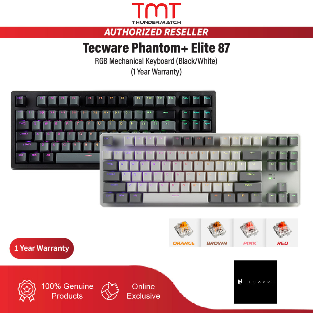 Tecware Phantom+ Elite 87 RGB Mechanical Keyboard (Black/White) (1 Year
