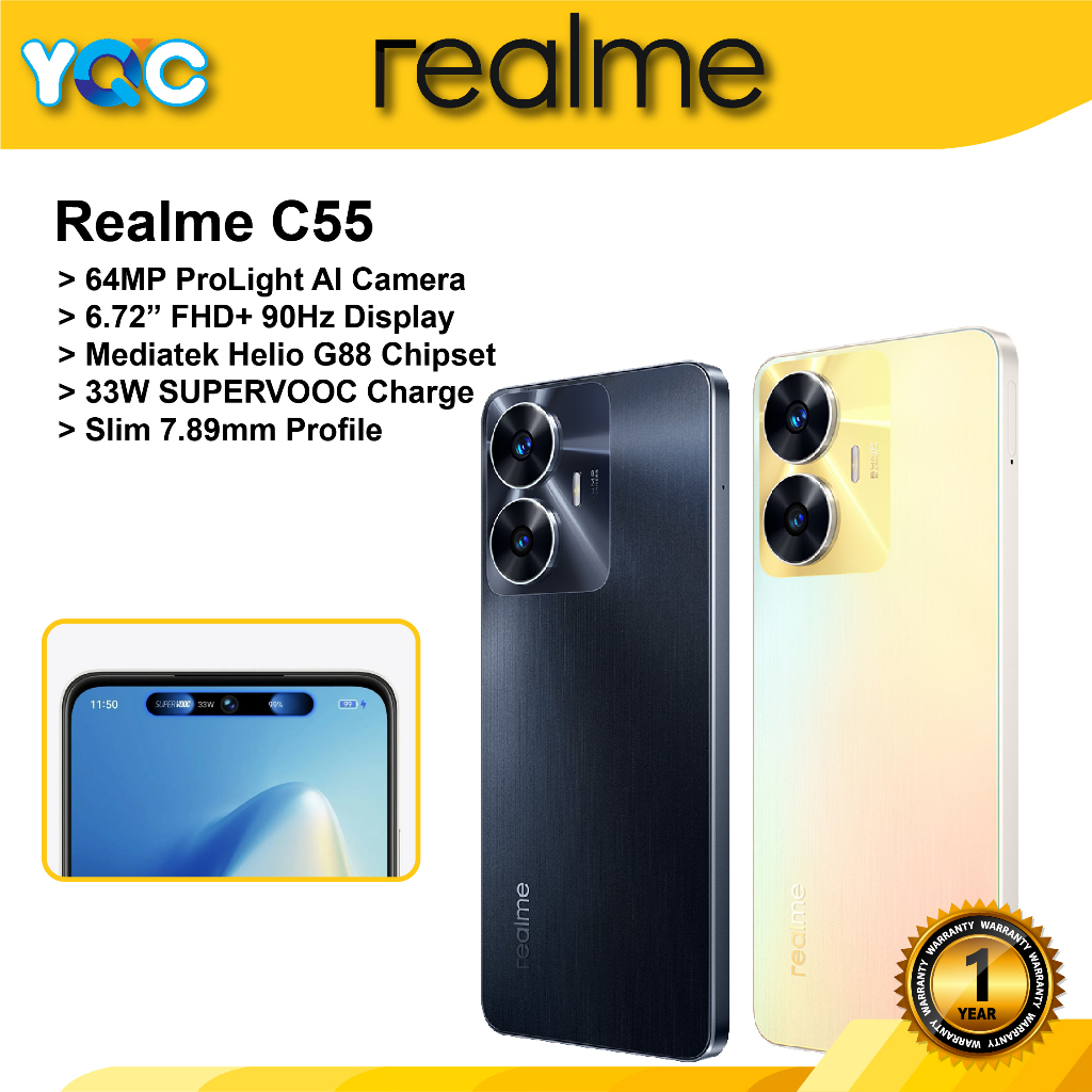 Realm Of Carerealme C55 64mp Ai Camera, Helio G88, 90hz Fhd+, 33w  Supervooc, Nfc