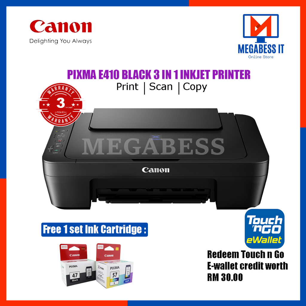 Canon Pixma E410 ALLINONE Printer *Free RM30 TnG eWallet* 3 years