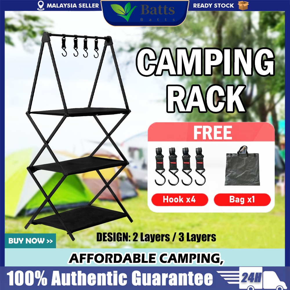 Folding Camping Rack 2 / 3 Layer Aluminium Storage Shelves Outdoor Camp