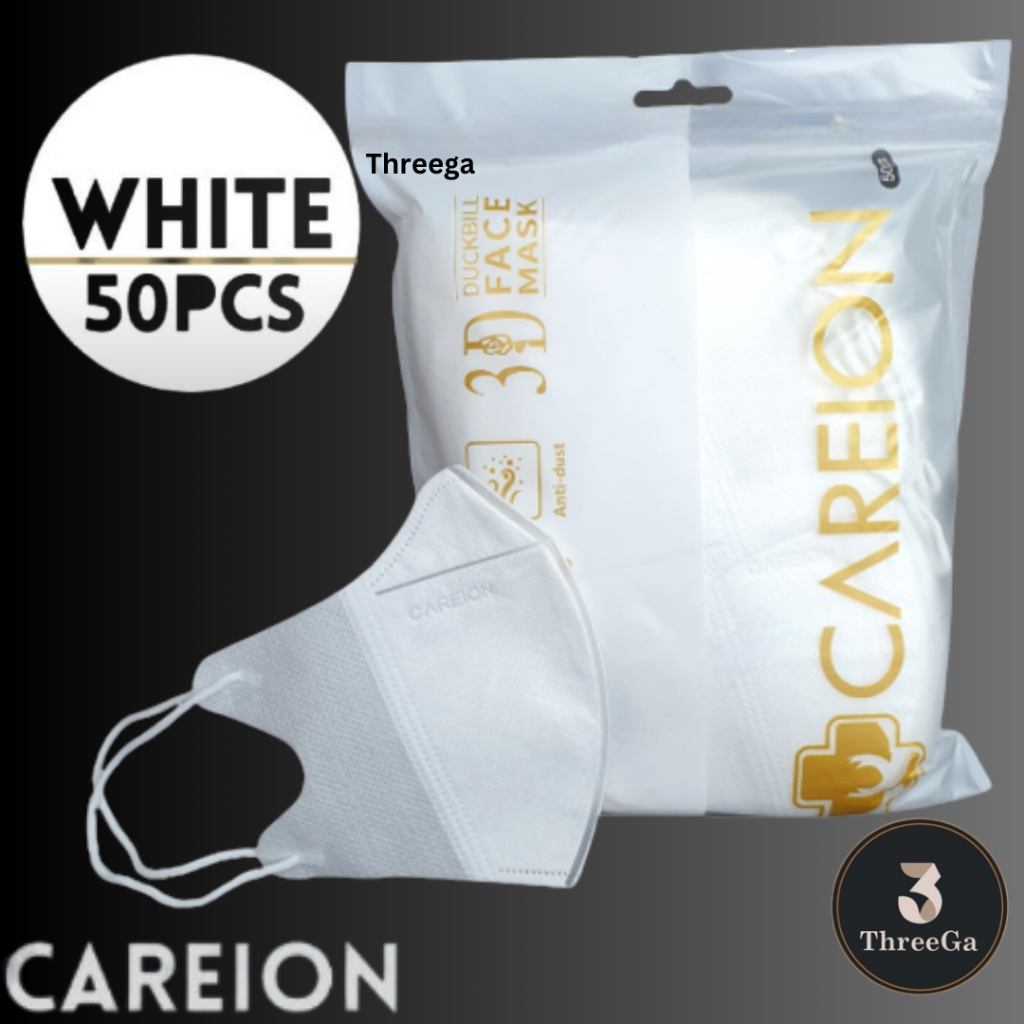 CAREION 50pcs Earloop Duckbill 4ply V Face Mask Ultra Soft 3D Viral