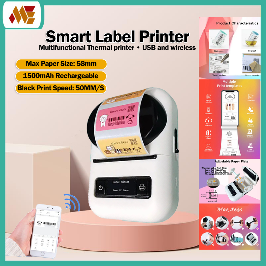 Smart Label Printer Mini Thermal Printer Multifunctional Sizes and