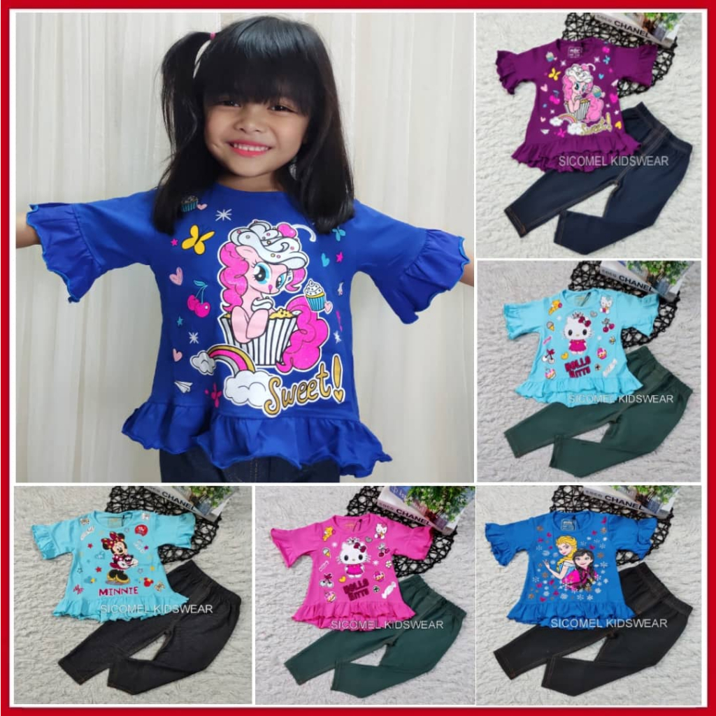 1-6Y] Set Baju Jalan Budak Perempuan Jeans Kanak2 Girlset Kids