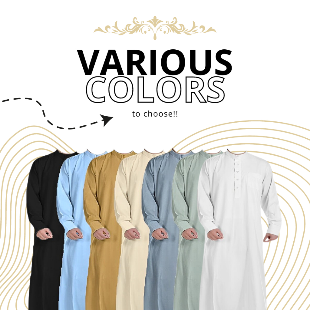 Arabian robe Qatar style black thobe Jubah Arab men boys ramadan eid