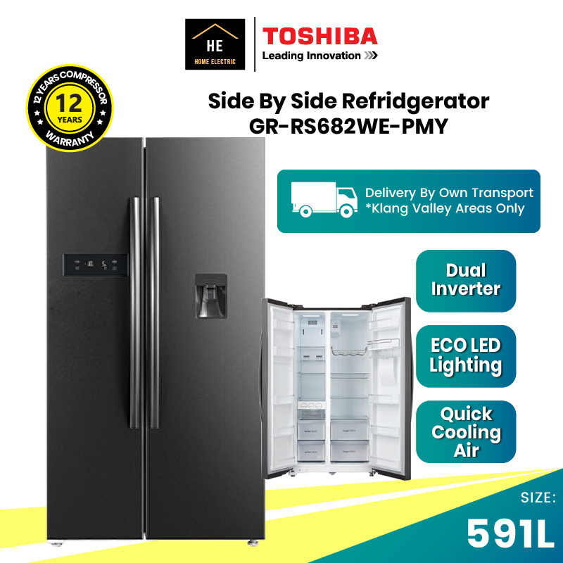 Toshiba 591L Side By Side Dual Inverter Refrigerator GRRS682WEPMY