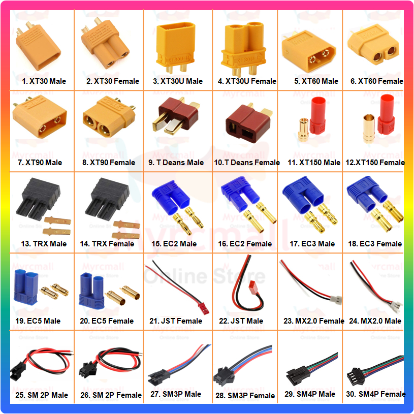 XT60 To XT90 Adapter Connectors - No Wires For RC LiPo Batteries (Male & Female)