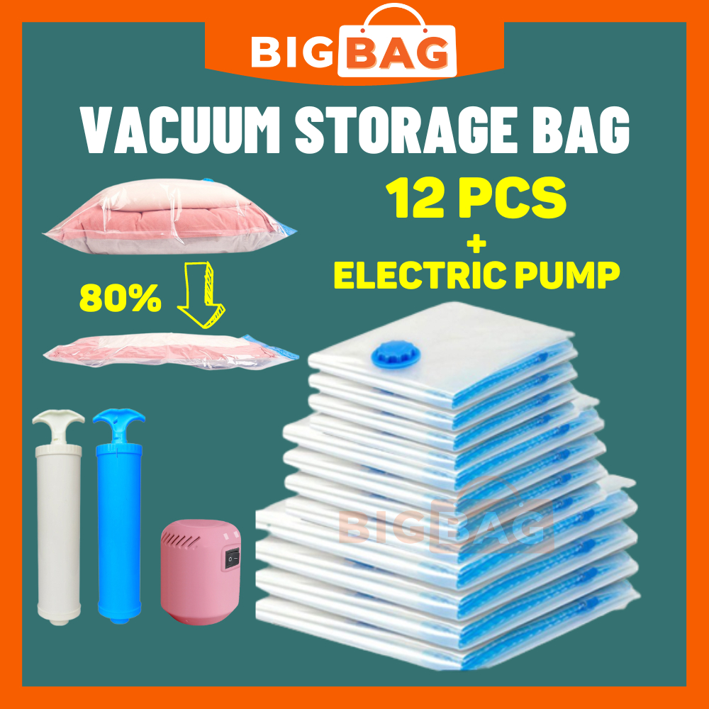 12 PCS Vacuum Bag Clothes Organization Vacuum Storage Bag With Electric