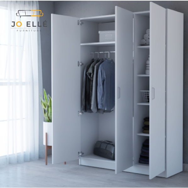 3 Door Wardrobe with Lock door and 6Shelves/ Almari Baju / White