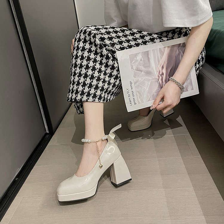 with box] Mary Jane Shoes Women New Style Waterproof Platform Bow
