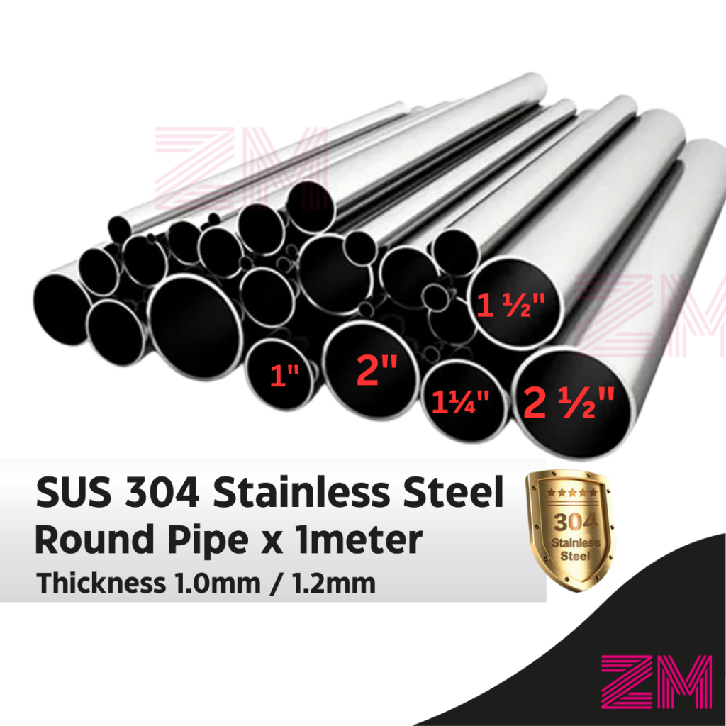 SUS304 Stainless Steel Round Pipe 1Meter Pipe Kilat Ornamental Pipe