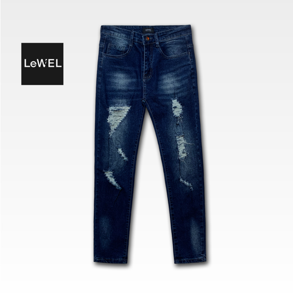 LeWEL Classic Ripped Jean Men Long Pant - Blue | Shopee Malaysia