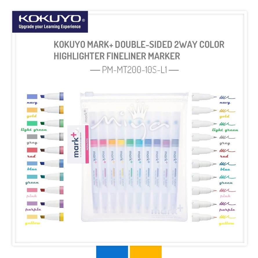 [NEW COLOR] Kokuyo PM-MT200 Mark+ Two Way Color Highlighter Fineliner ...