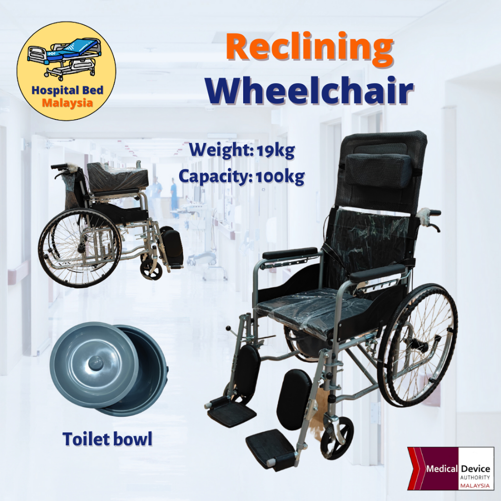 Reclining Wheelchair Medical Grade Foldable Reclining Commode Toilet