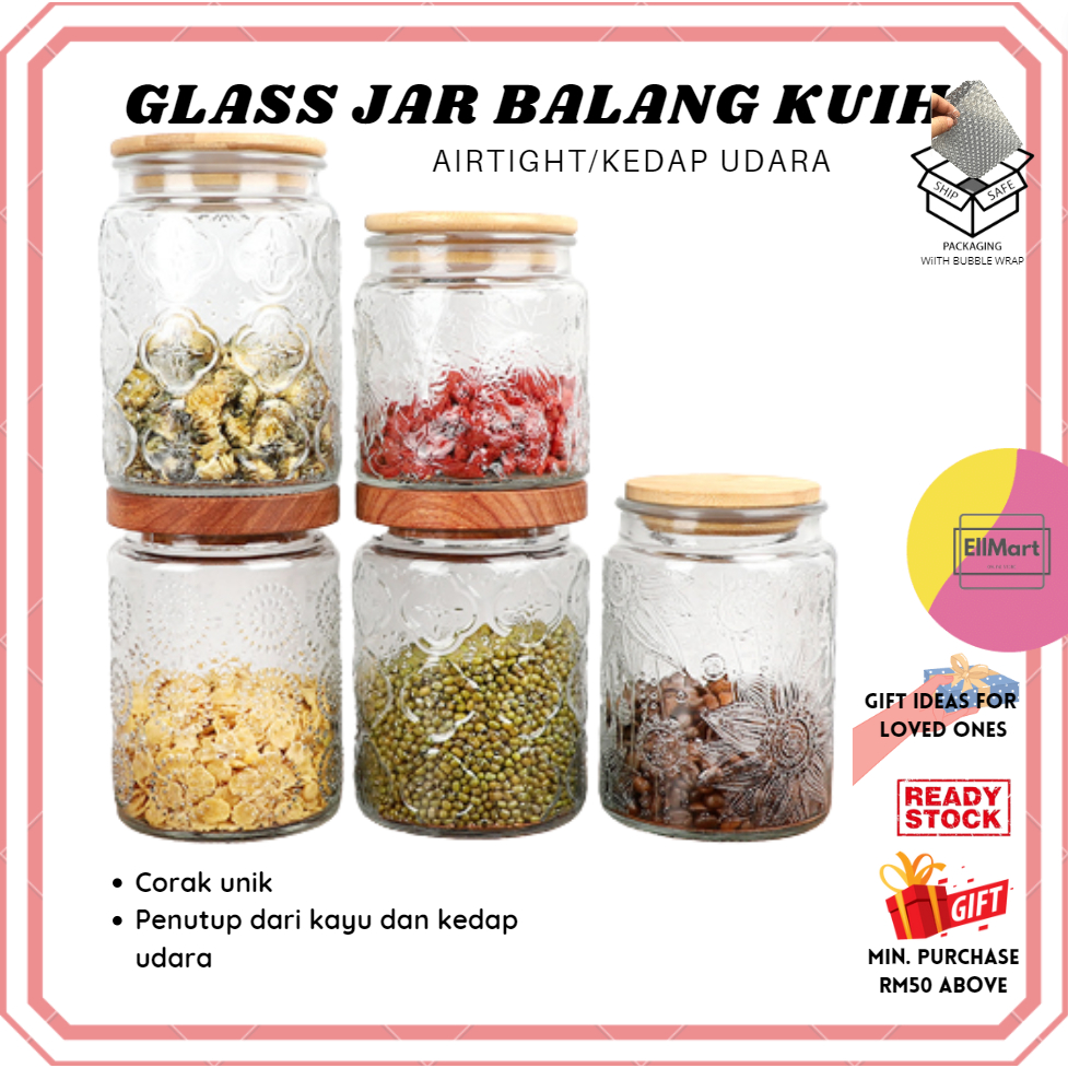Balang Kaca Bekas Balang Biskut Kuih Raya Kedap Udara Glass Jar Food Storage Bekas Gula Garam 7295