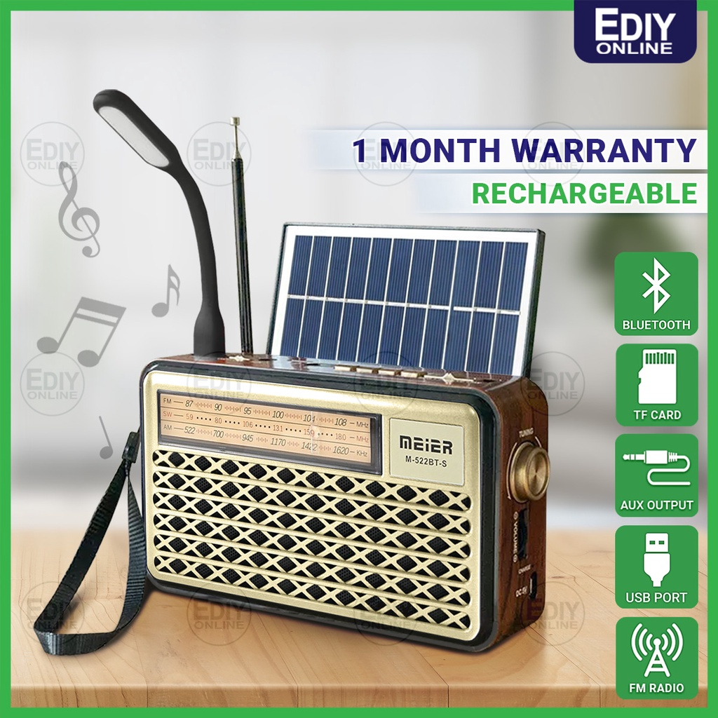 SOLAR RECHARGEABLE RADIO AM FM PORTABLE WIRELESS BLUETOOTH USB MP3 ...