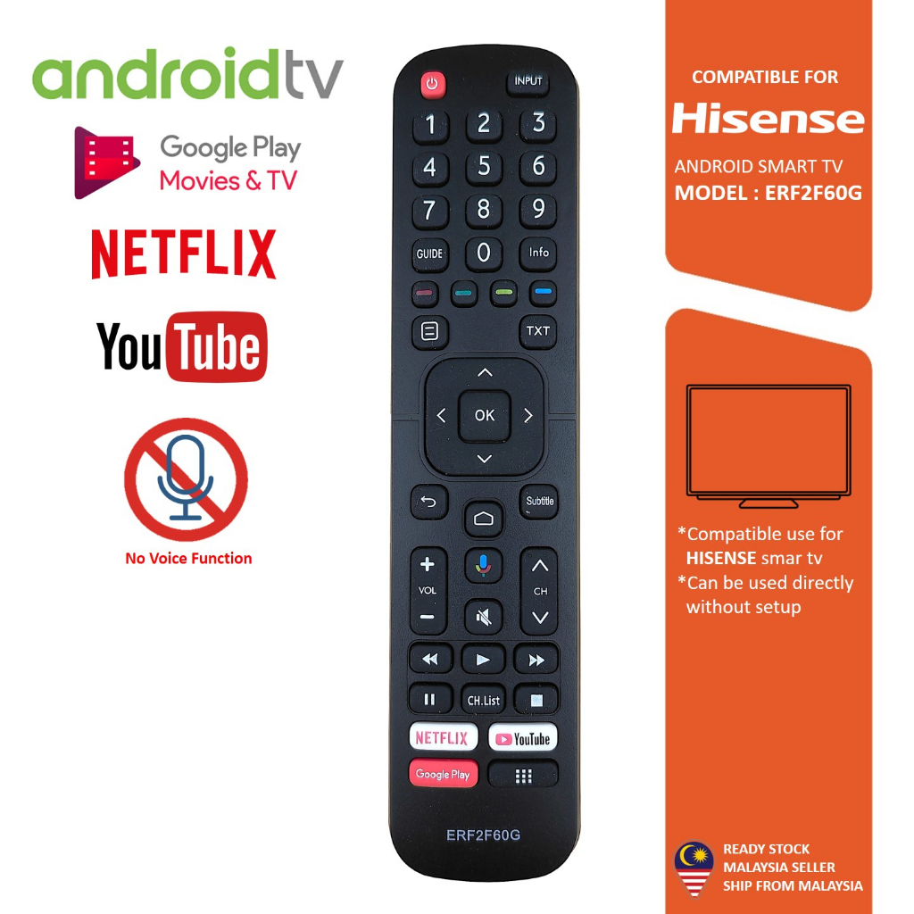 VINABTY Telecomando Universale ERF2F60G Per TV Hisense - Sostituto Per HE32E5620FHATS, 40A35EEAS